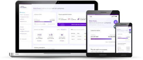 Vista de la plataforma de AutoFactoring en computador, tablet y celular para gestionar facturas, obtener liquidez y operar con autogestión desde cualquier dispositivo